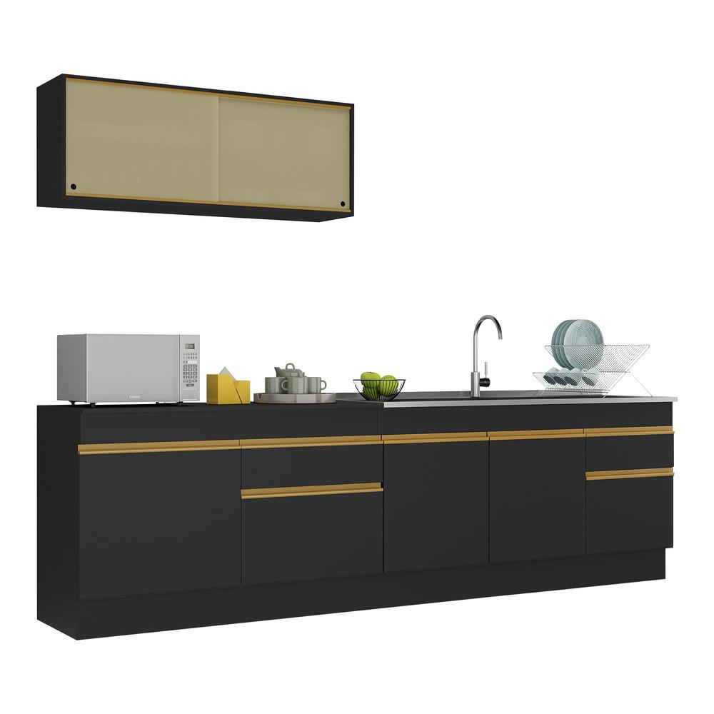 Cozinha Compacta com Rodapé Veneza Multimóveis MP2112 com Armário e Balcão Preta