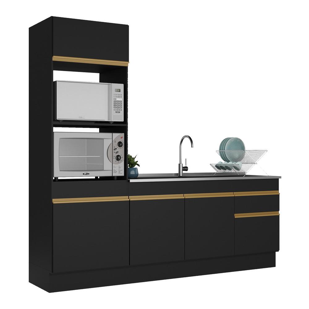 Cozinha Compacta com Rodapé Veneza Multimóveis MP2113 com Armário e Balcão Preta