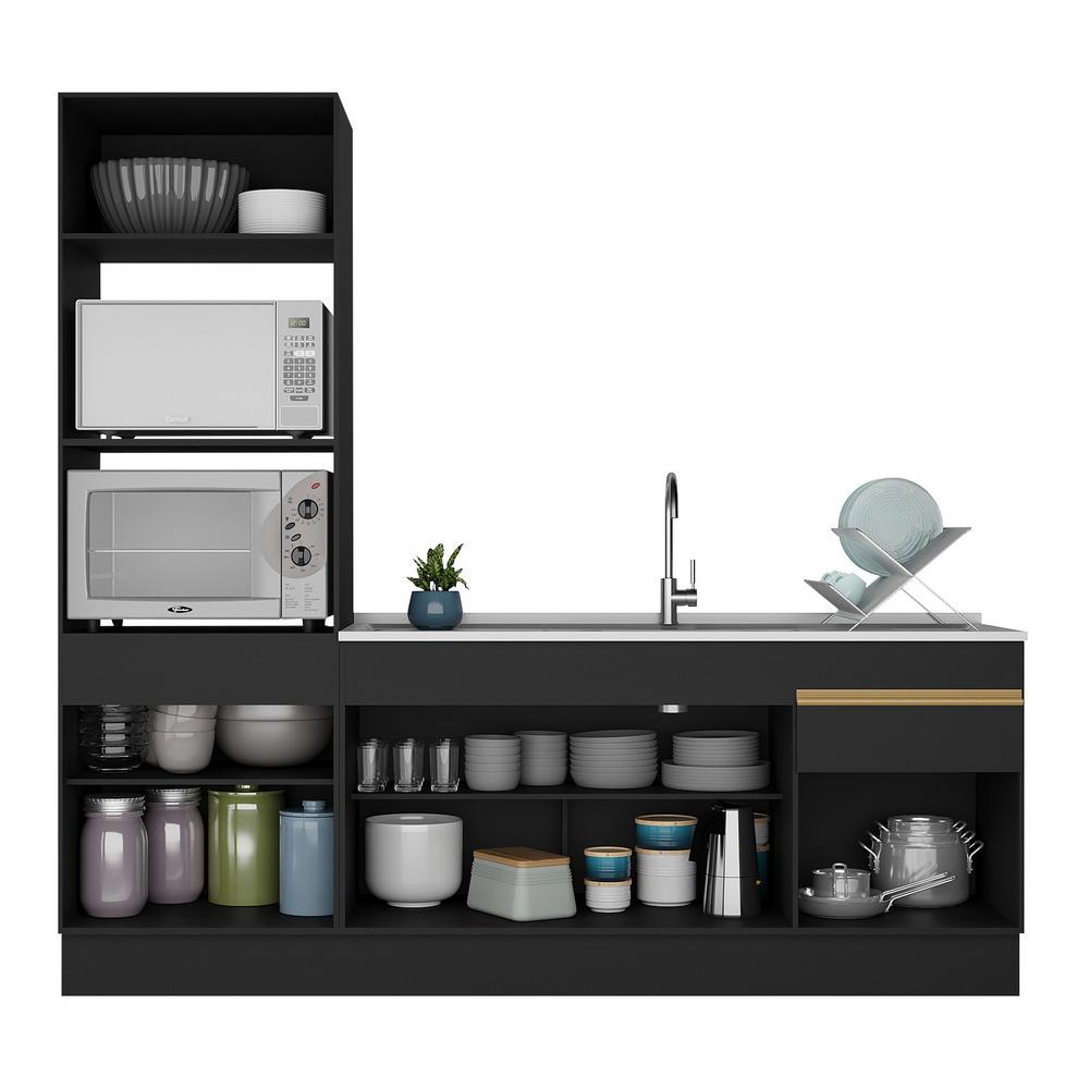 Cozinha Compacta com Rodapé Veneza Multimóveis MP2113 com Armário e Balcão Preta
