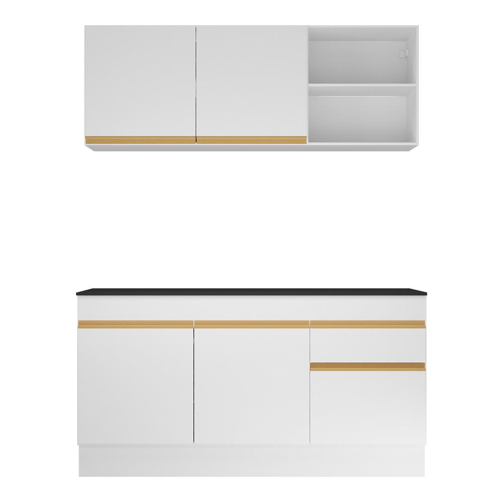 Cozinha Compacta com Rodapé Veneza Multimóveis MP2114 com Armário e Balcão Branca