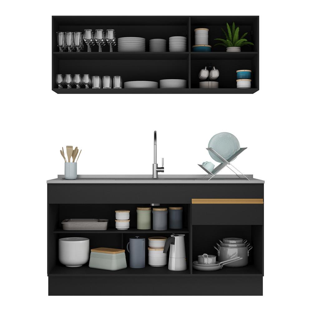 Cozinha Compacta com Rodapé Veneza Multimóveis MP2114 com Armário e Balcão Preta