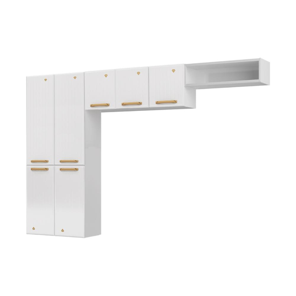 Cozinha Compacta de Aço 3 Peças com Aéreo Nicho e Paneleiro Multimóveis CR20365 Branco