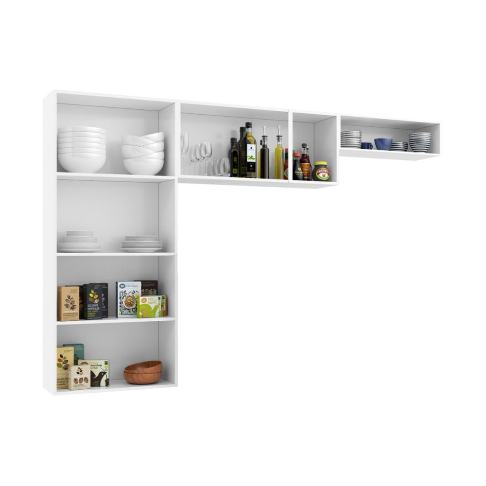 Cozinha Compacta de Aço 3 Peças com Aéreo Nicho e Paneleiro Multimóveis CR20365 Branco