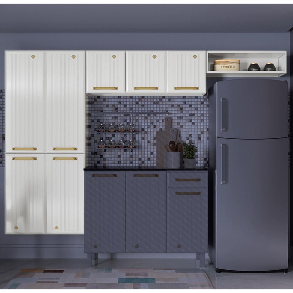 Cozinha Compacta de Aço 3 Peças com Aéreo Nicho e Paneleiro Multimóveis CR20365 Branco