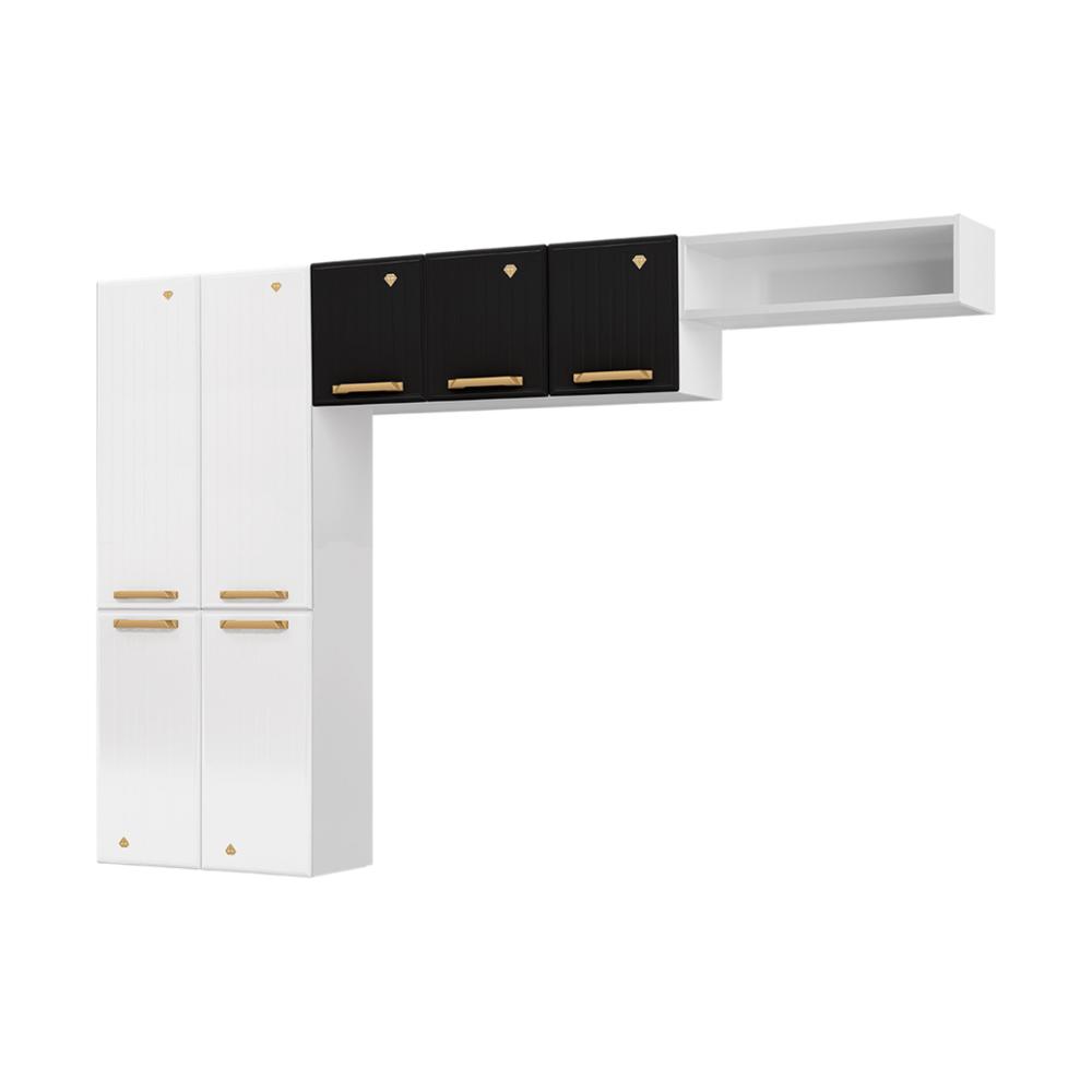 Cozinha Compacta de Aço 3 Peças com Aéreo Nicho e Paneleiro Multimóveis CR20365 Branco/Preto