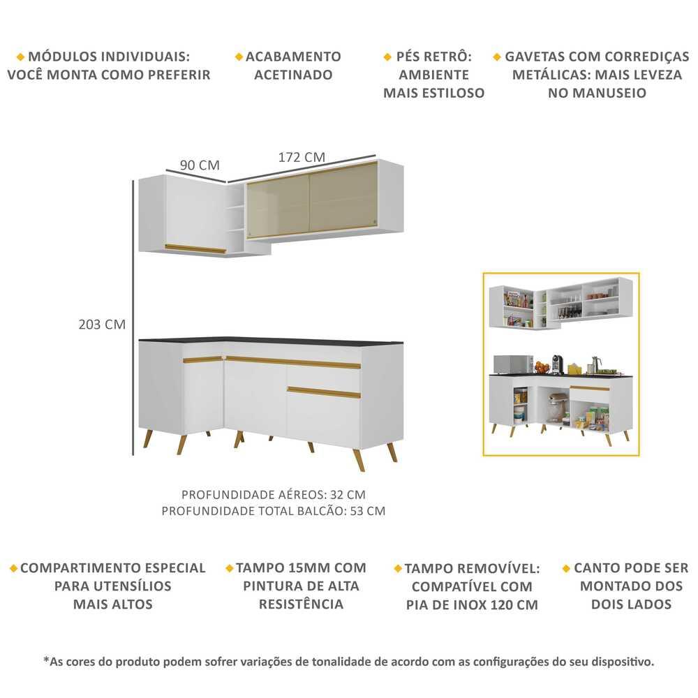 Cozinha Compacta de Canto Veneza GW Multimóveis MP2056 com Armário e Balcão Branca