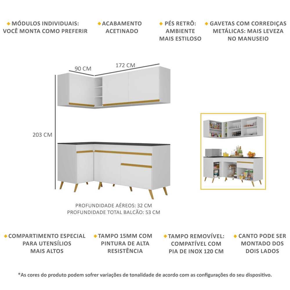 Cozinha Compacta de Canto Veneza GW Multimóveis MP2057 com Armário e Balcão Branca
