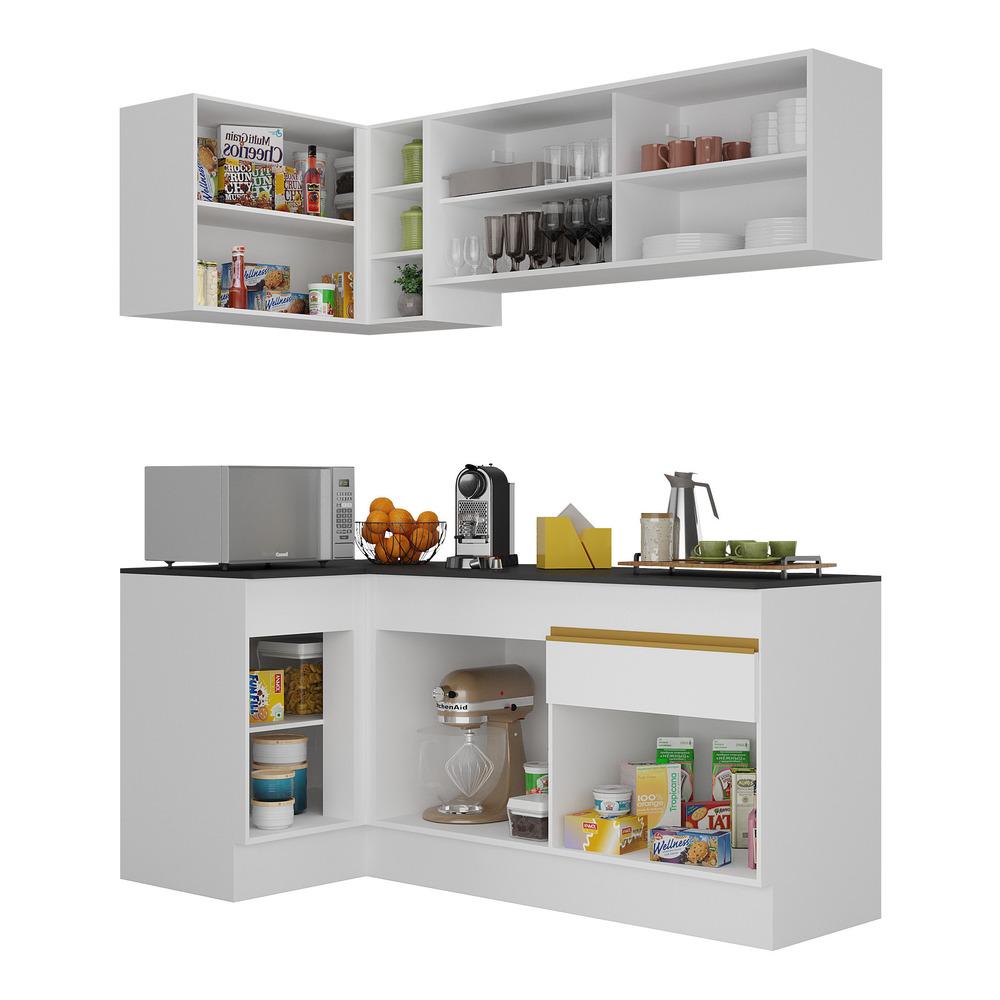 Cozinha Compacta de Canto com Rodapé Veneza Multimóveis MP2091 com Armário e Balcão Branca