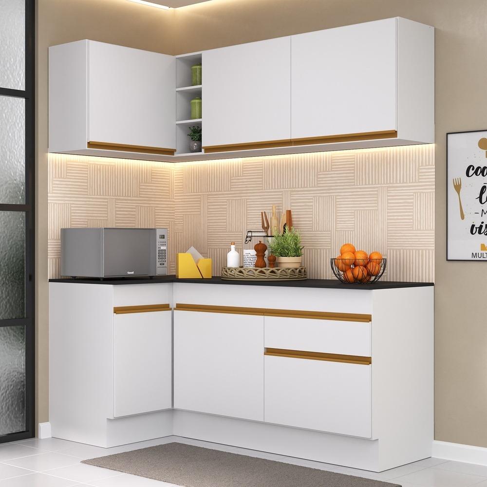 Cozinha Compacta de Canto com Rodapé Veneza Multimóveis MP2092 com Armário e Balcão Branca