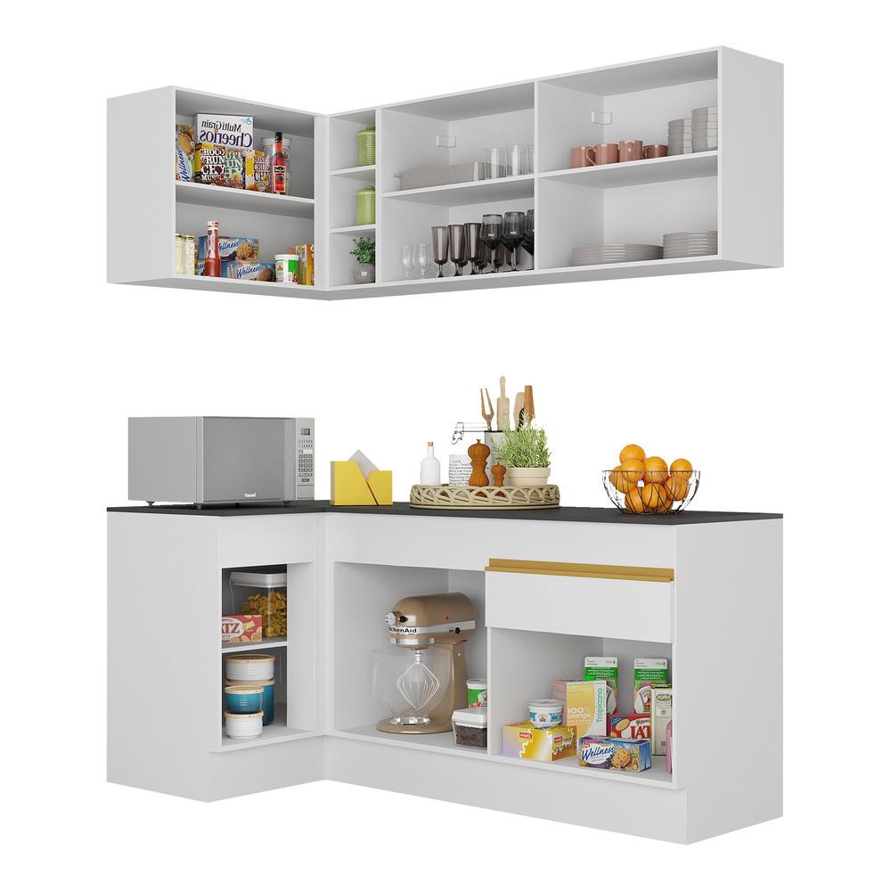 Cozinha Compacta de Canto com Rodapé Veneza Multimóveis MP2092 com Armário e Balcão Branca