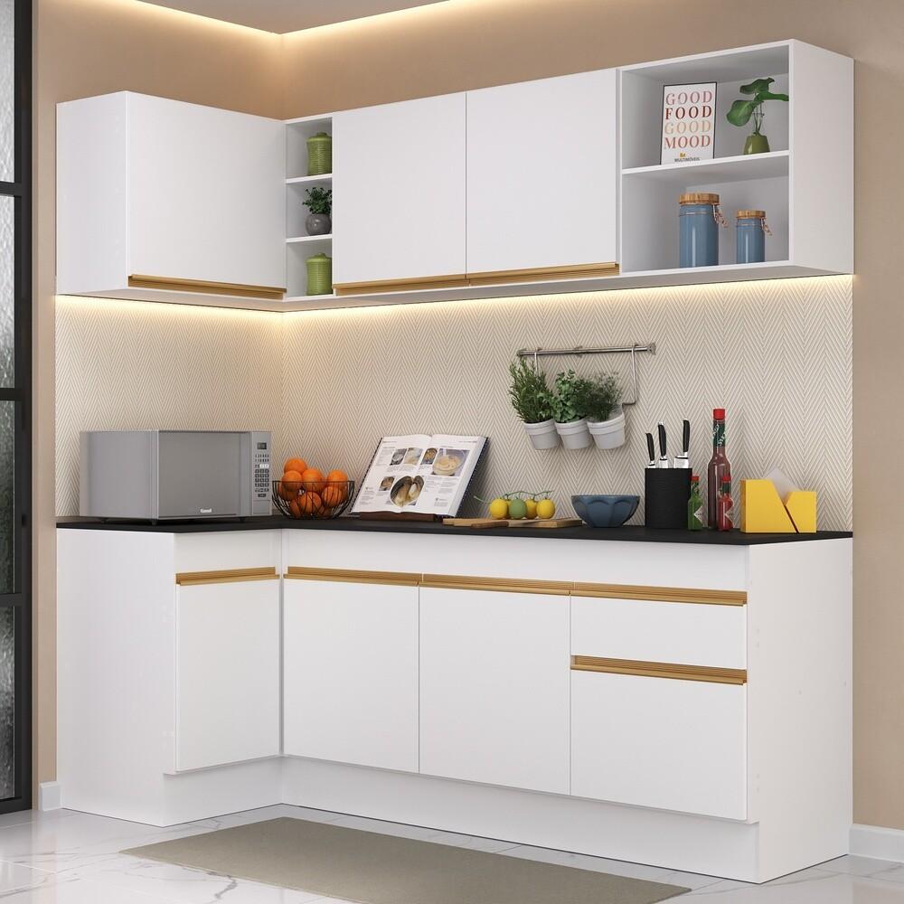 Cozinha Compacta de Canto com Rodapé Veneza Multimóveis MP2093 com Armário e Balcão Branca