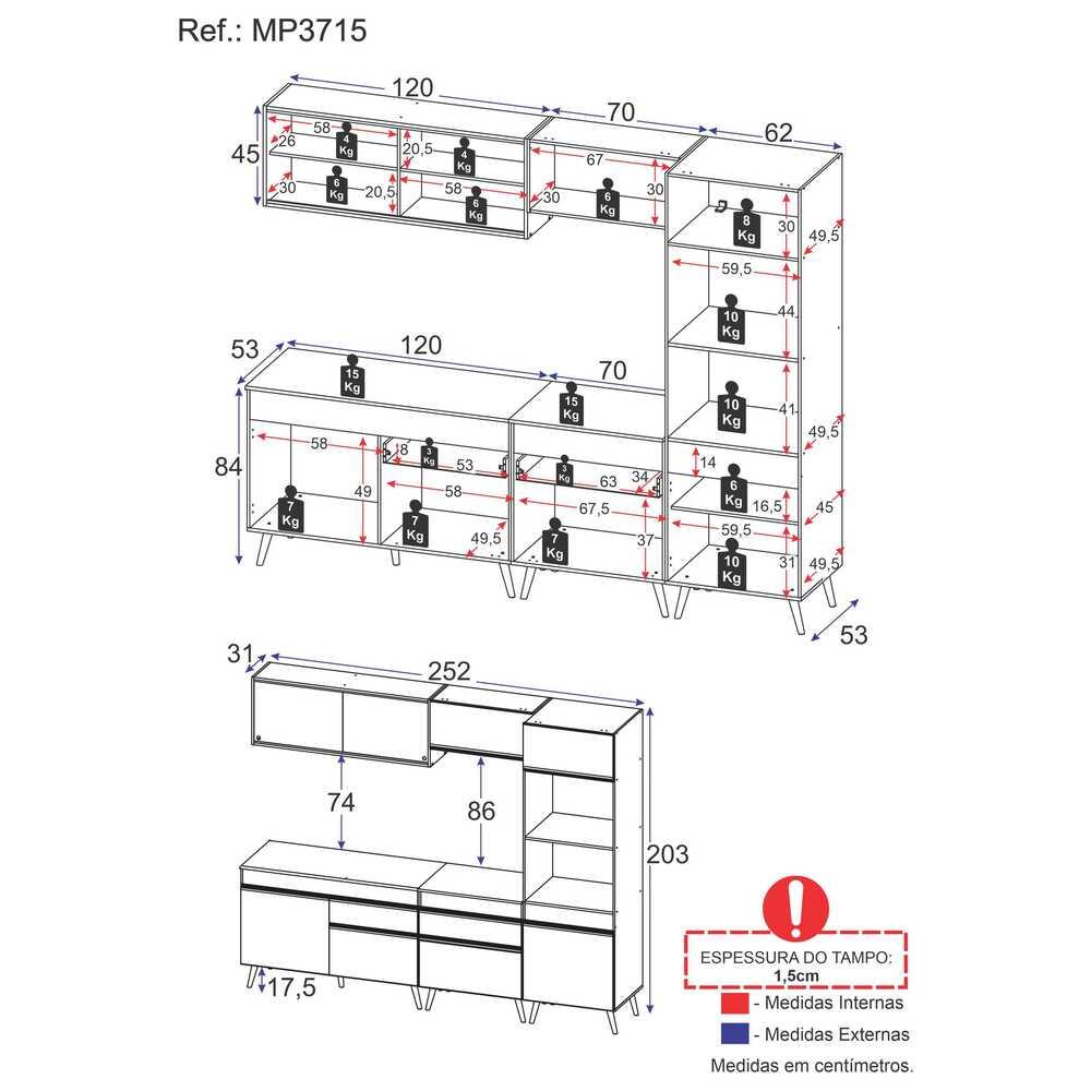 Cozinha Completa 5 peças c/ Armário e Balcão MP3715 Veneza GB Preta