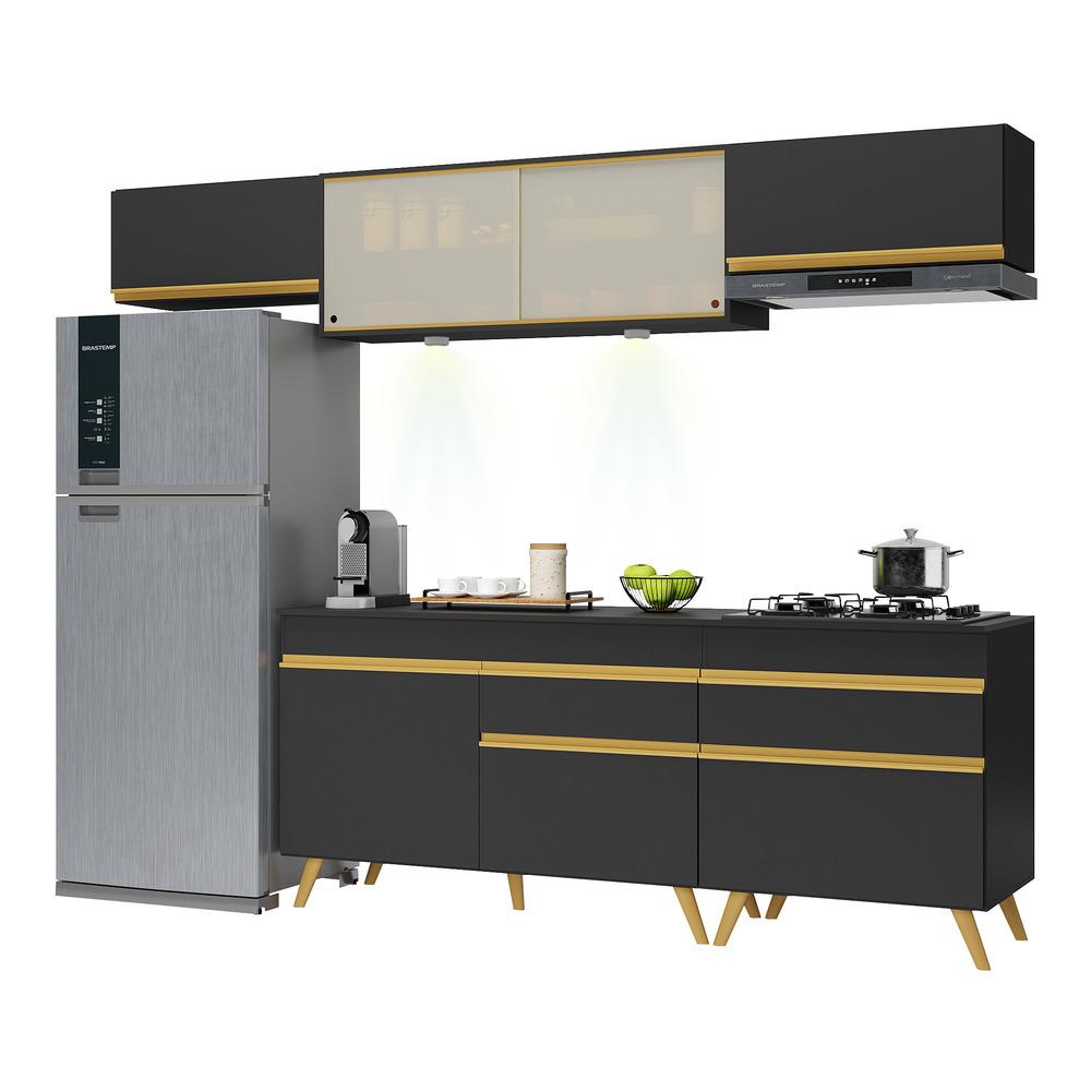 Cozinha Completa 5 peças com Leds MP2033 Veneza Up Multimóveis Preta