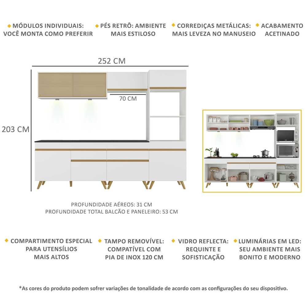 Cozinha Completa 5 peças com Leds MP2037 Veneza Up Multimóveis Branca