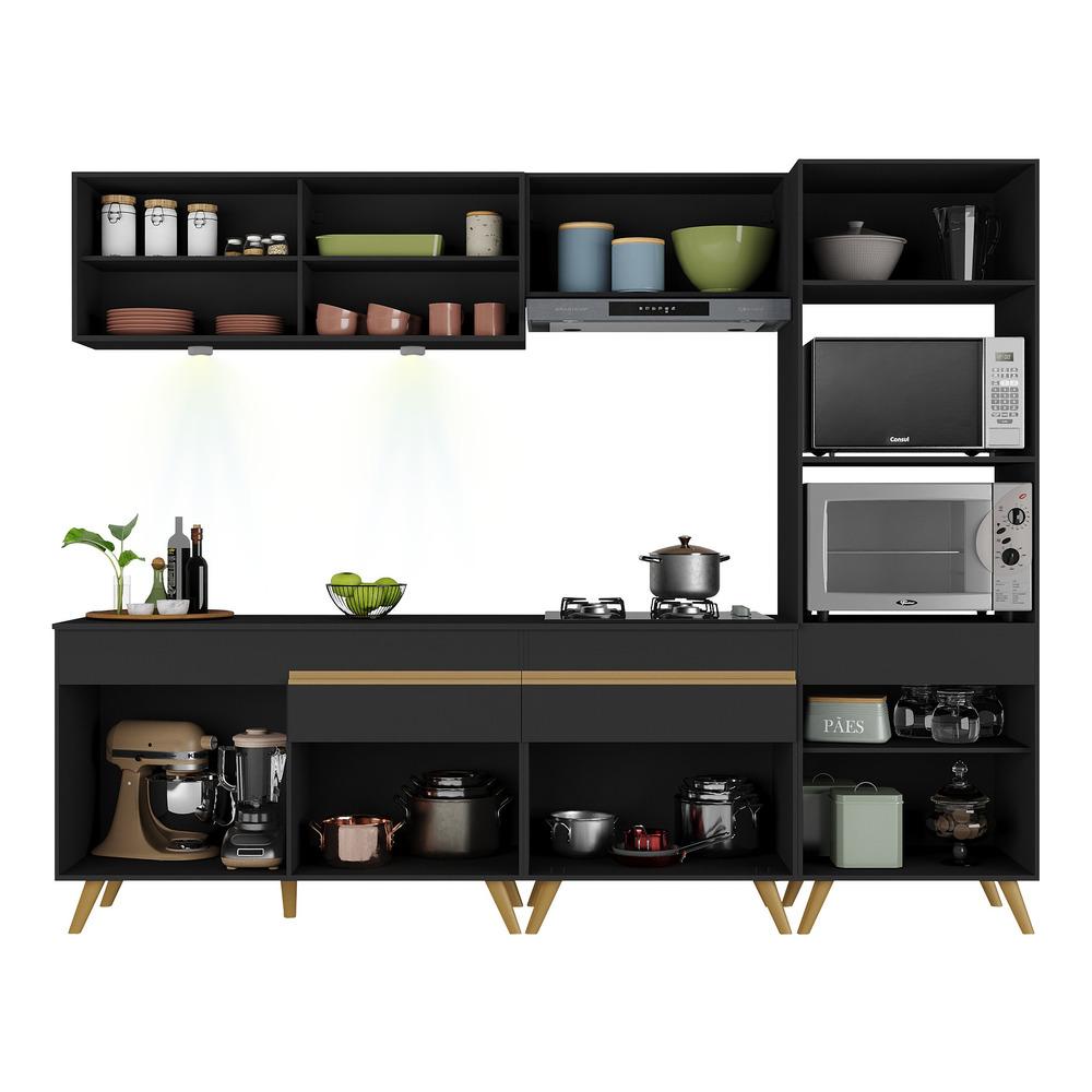 Cozinha Completa 5 peças com Leds MP2037 Veneza Up Multimóveis Preta
