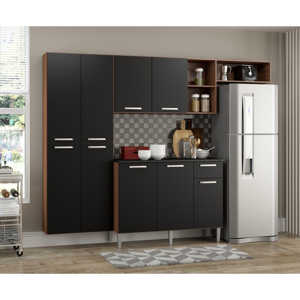 Cozinha Completa Compacta Pequim Sun Multimóveis com Balcão Madeirado com Preto
