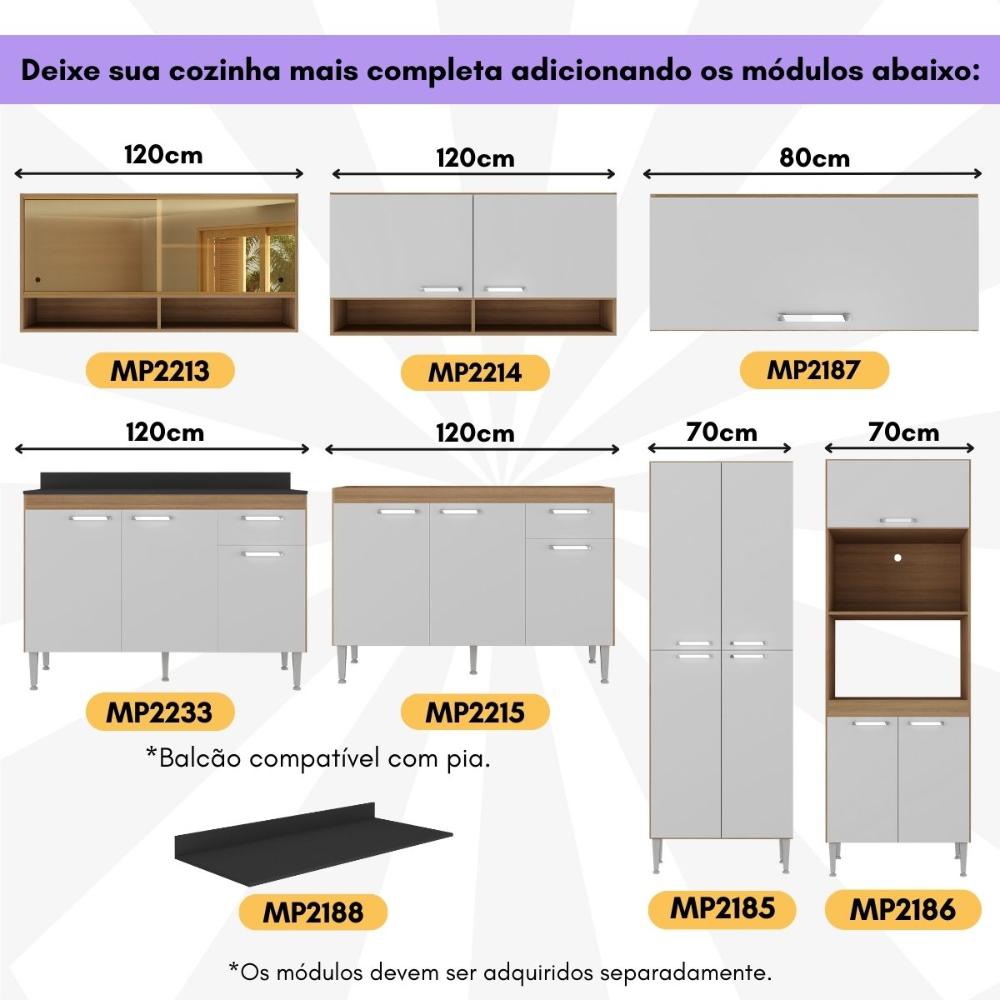 Cozinha Completa Modulada 5 Peças Paris Multimóveis MP2250 Madeirado/Branco