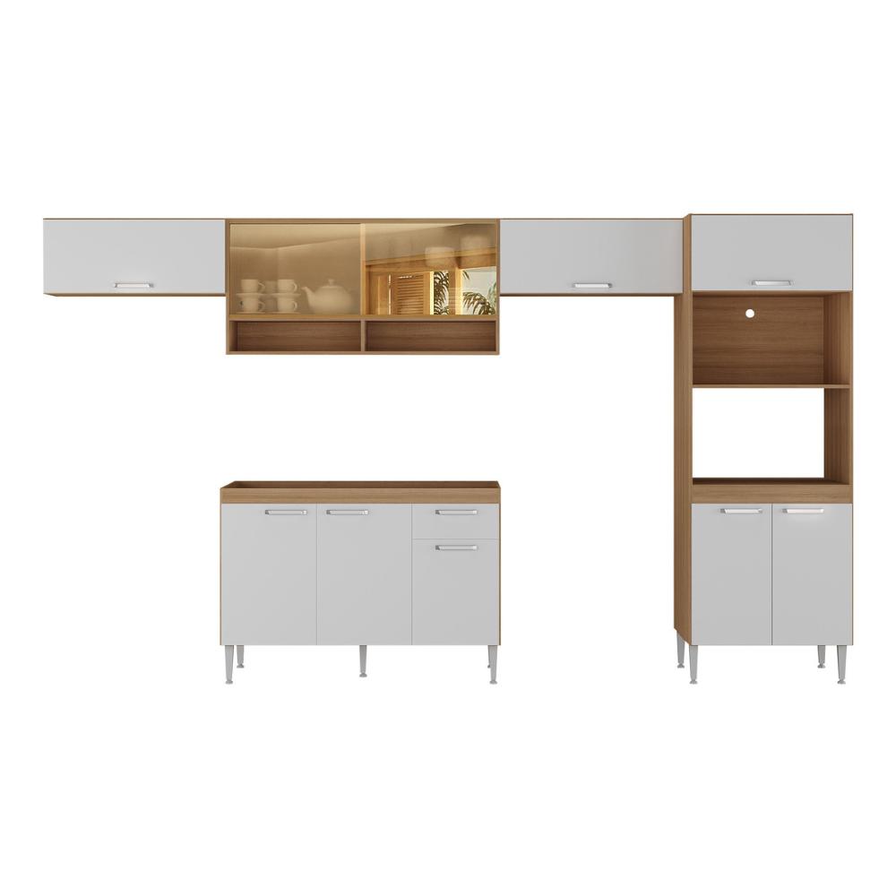 Cozinha Completa Modulada 5 Peças Paris Multimóveis MP2250 Madeirado/Branco