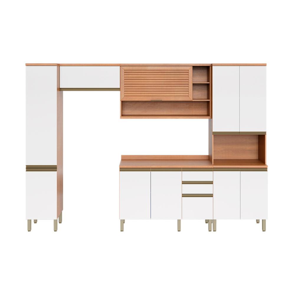 Cozinha Completa Modulada 5 Peças com Balcão Multimóveis CR20408 Freijó/Branco