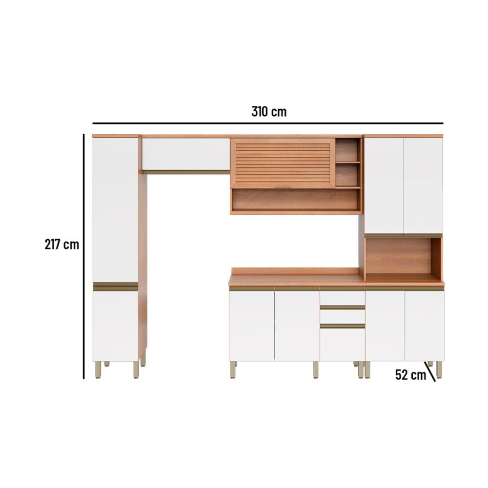 Cozinha Completa Modulada 5 Peças com Balcão Multimóveis CR20408 Freijó/Branco