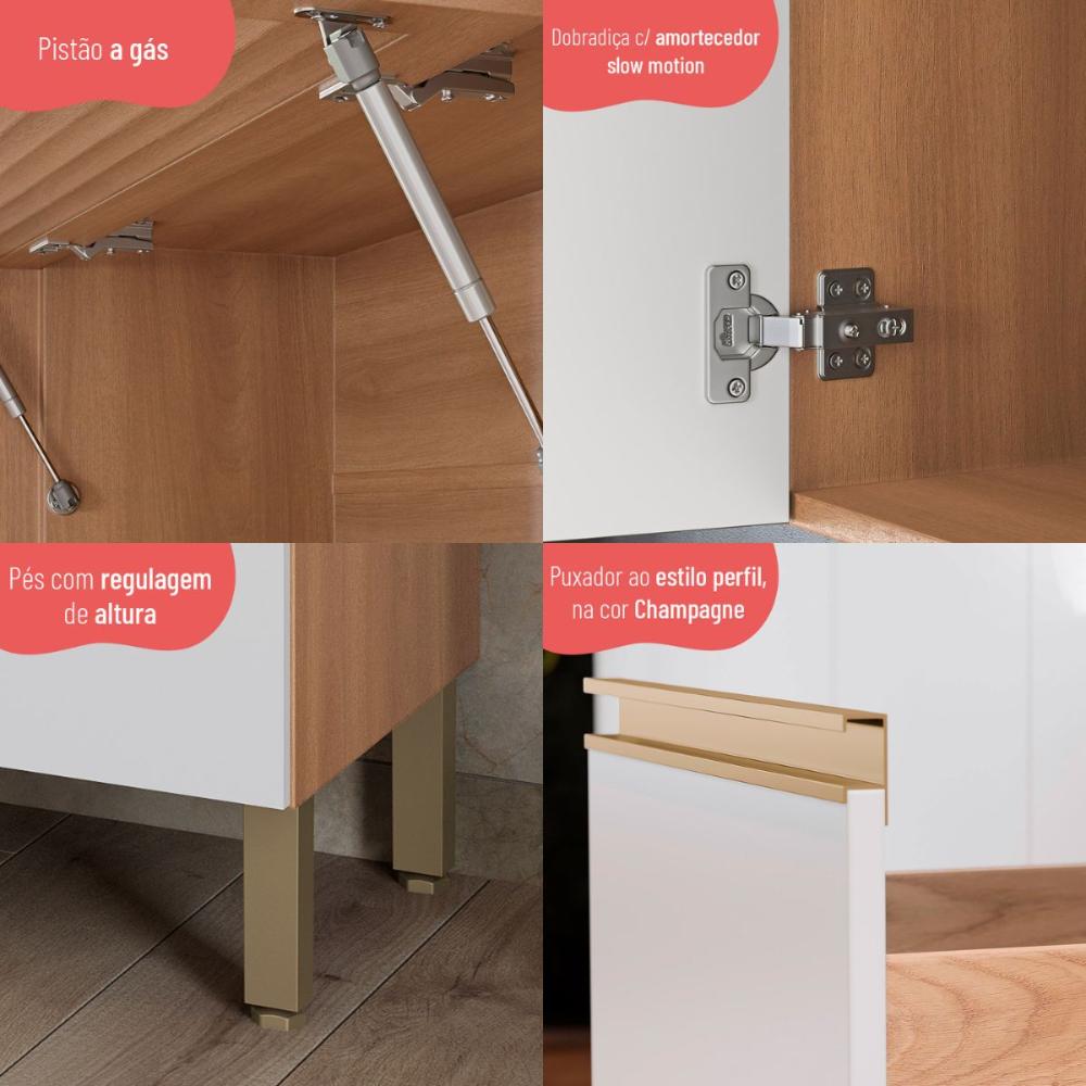 Cozinha Completa Modulada 5 Peças com Balcão Multimóveis CR20408 Freijó/Branco