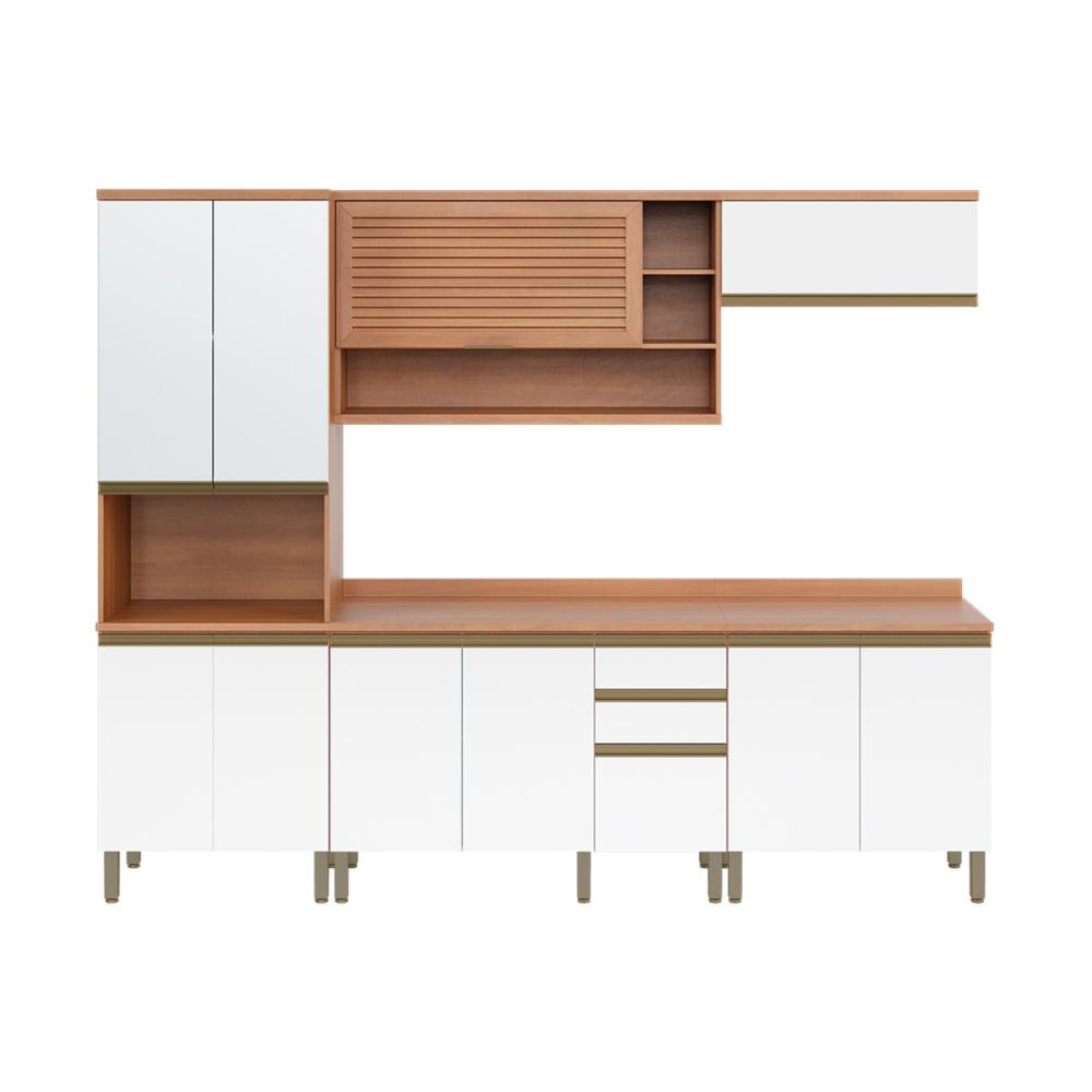 Cozinha Completa Modulada 5 Peças com Balcão para Cooktop Multimóveis CR20402 Freijó/Branco