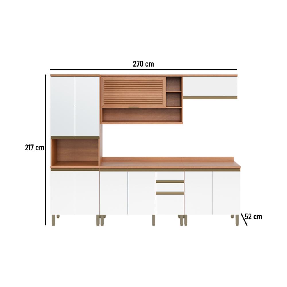 Cozinha Completa Modulada 5 Peças com Balcão para Cooktop Multimóveis CR20402 Freijó/Branco