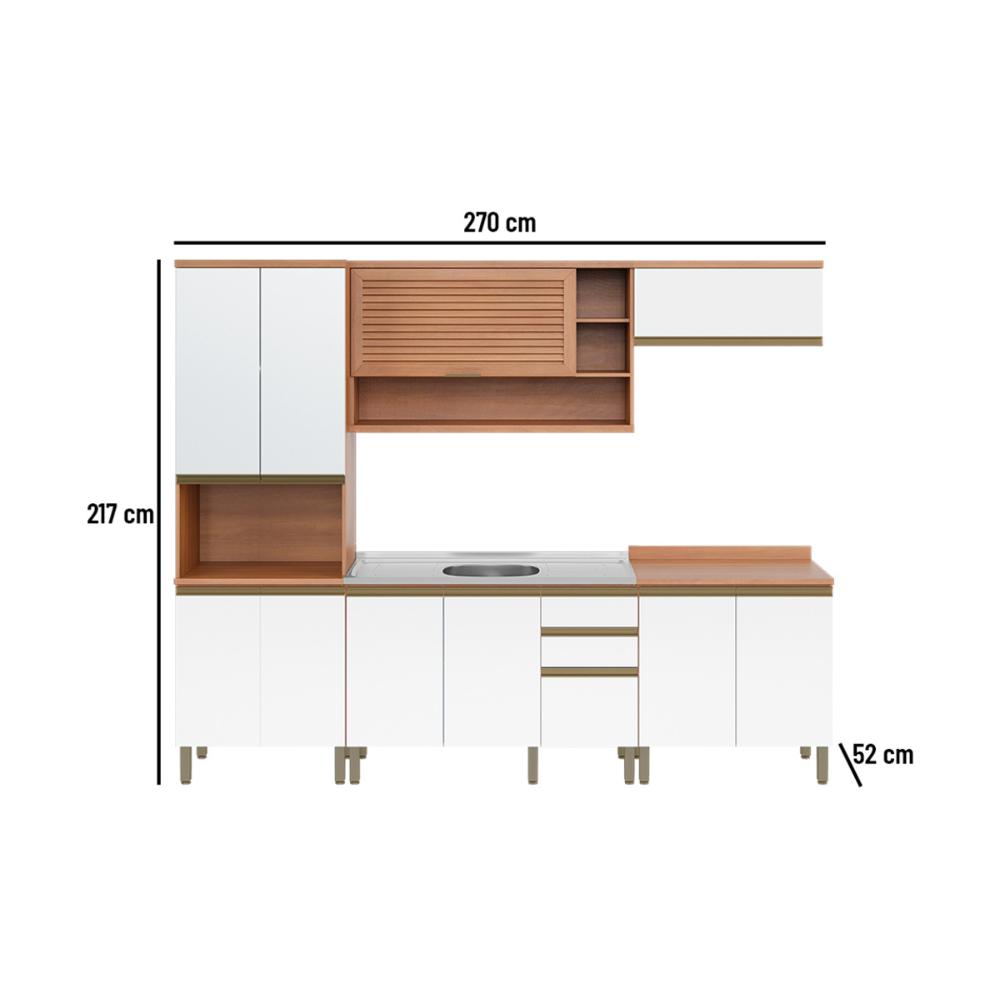 Cozinha Completa Modulada 5 Peças com Gabinete Pia Multimóveis CR20403 Freijó/Branco