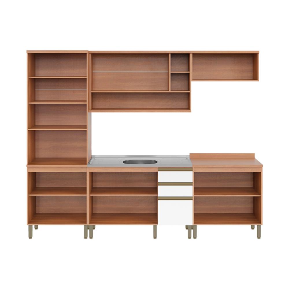 Cozinha Completa Modulada 5 Peças com Gabinete Pia Multimóveis CR20403 Freijó/Branco