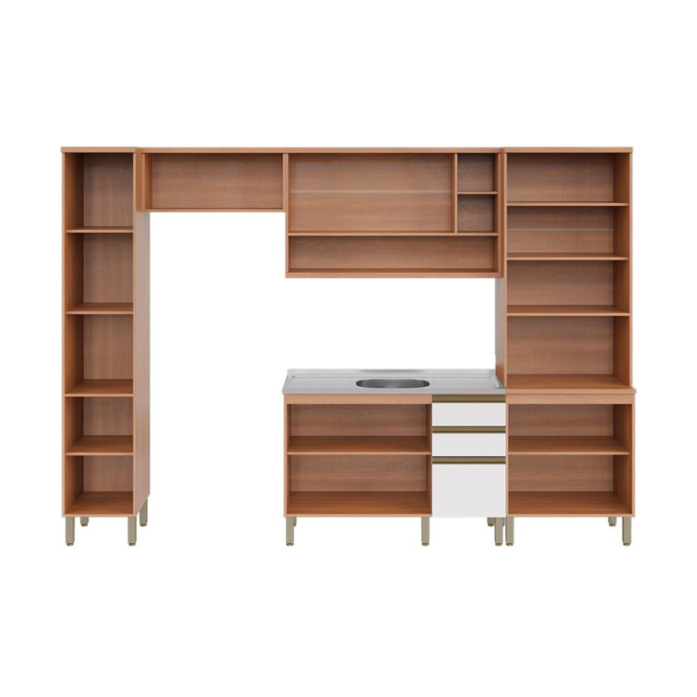 Cozinha Completa Modulada 5 Peças com Gabinete Pia Multimóveis CR20409 Freijó/Branco