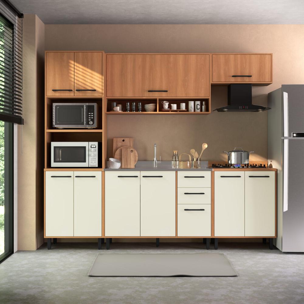 Cozinha Completa Modulada 5 Peças com Gabinete para Pia Havana Multimóveis CR20317 Rovere/Champanhe