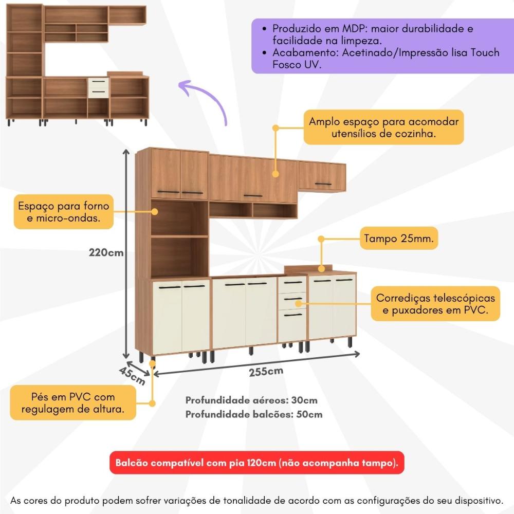 Cozinha Completa Modulada 5 Peças com Gabinete para Pia Havana Multimóveis CR20317 Rovere/Champanhe
