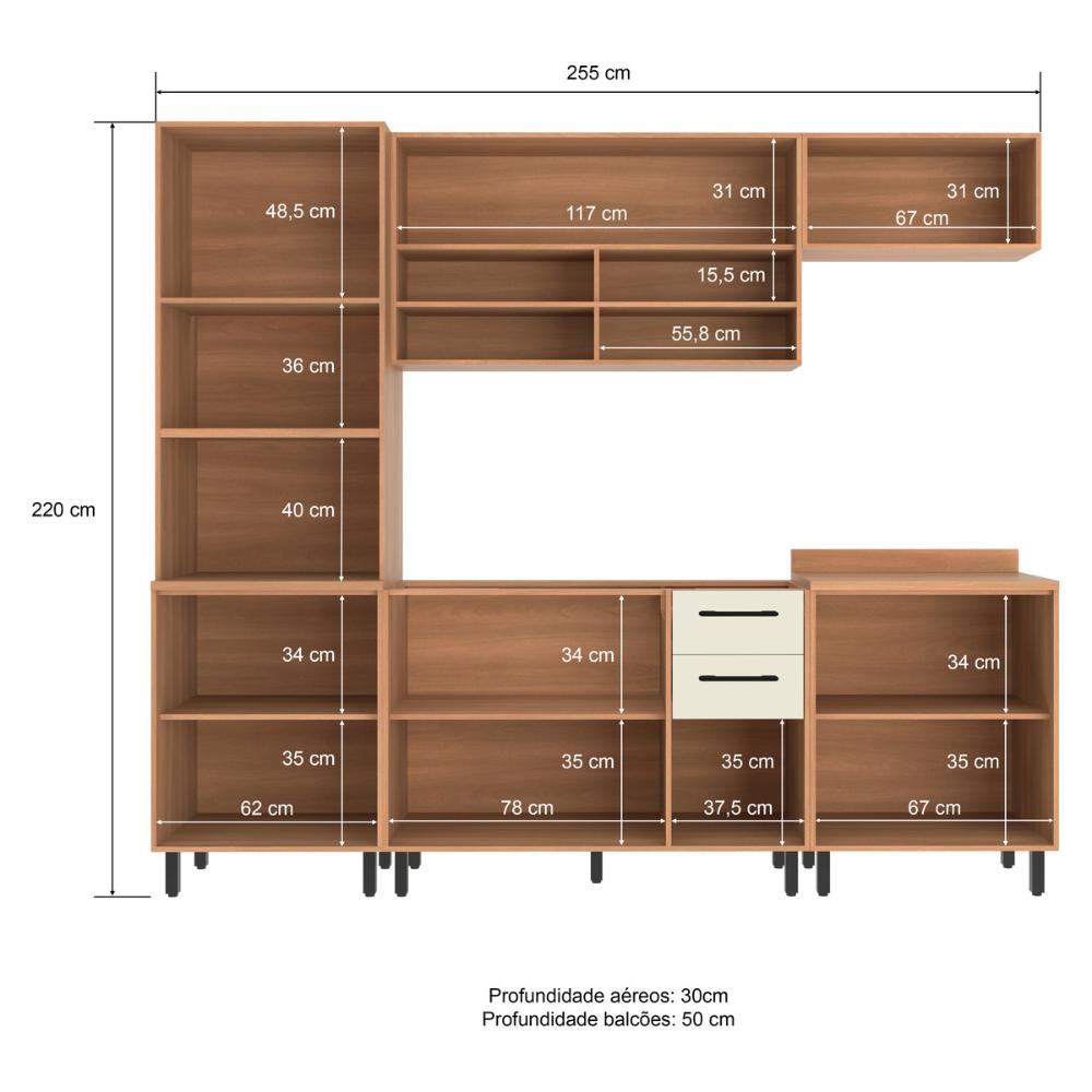 Cozinha Completa Modulada 5 Peças com Gabinete para Pia Havana Multimóveis CR20317 Rovere/Champanhe