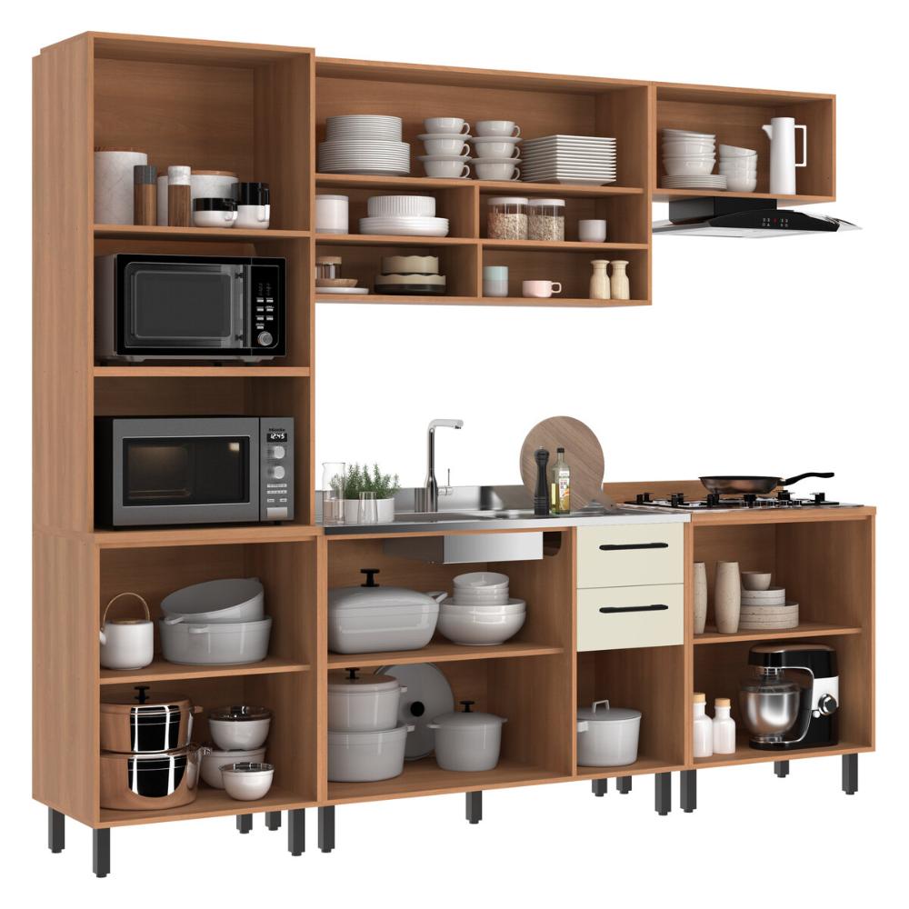 Cozinha Completa Modulada 5 Peças com Gabinete para Pia Havana Multimóveis CR20317 Rovere/Champanhe