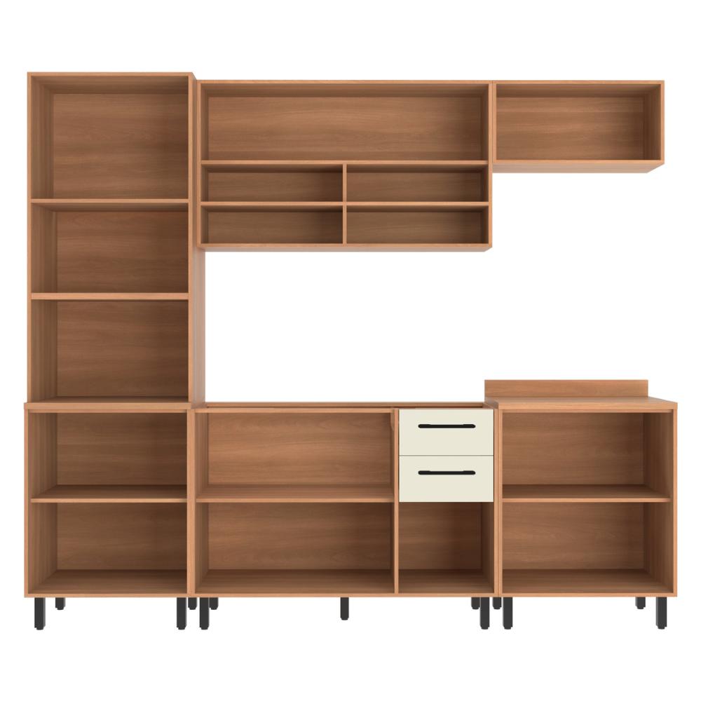 Cozinha Completa Modulada 5 Peças com Gabinete para Pia Havana Multimóveis CR20317 Rovere/Champanhe