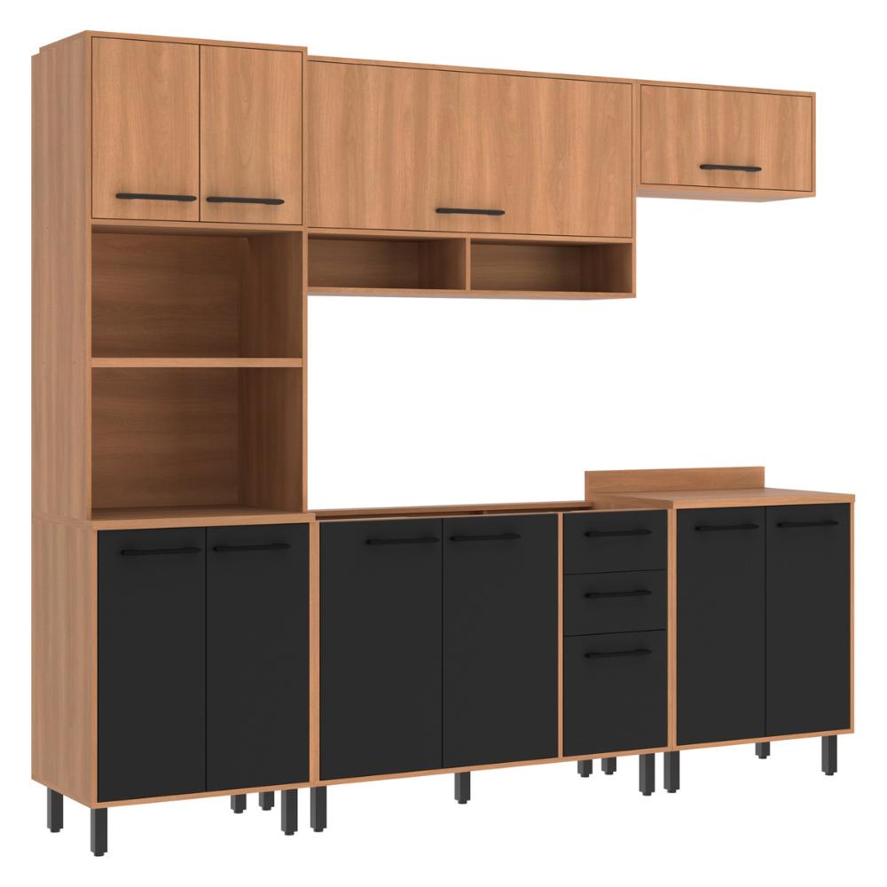 Cozinha Completa Modulada 5 Peças com Gabinete para Pia Havana Multimóveis CR20317 Rovere/Grafite