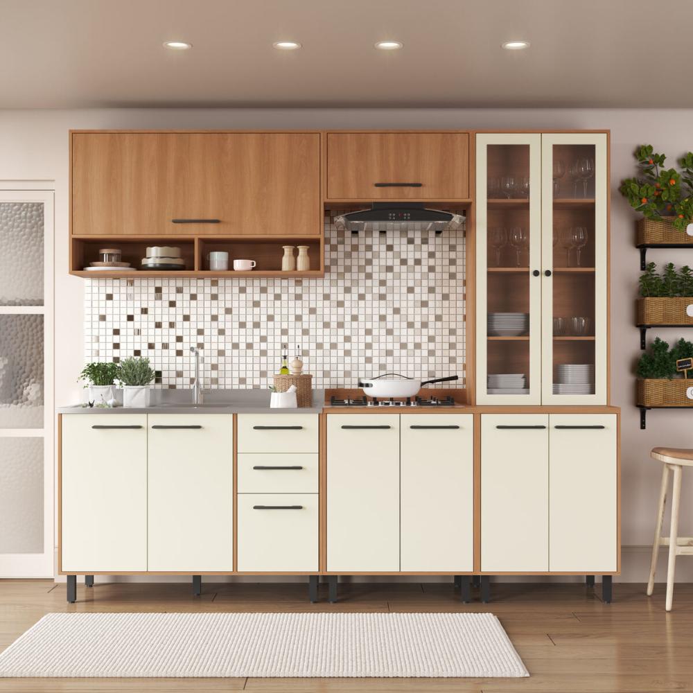 Cozinha Completa Modulada 5 Peças com Gabinete para Pia Havana Multimóveis CR20323 Rovere/Champanhe