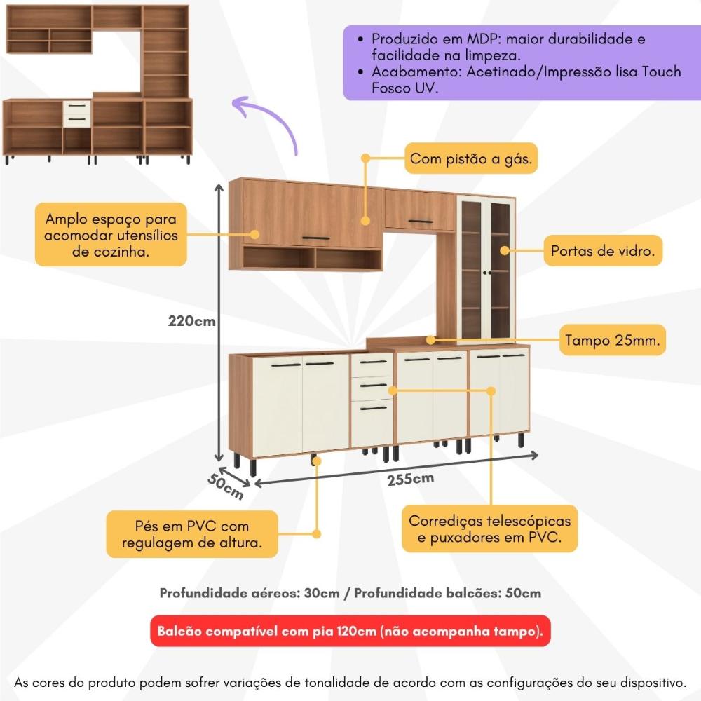 Cozinha Completa Modulada 5 Peças com Gabinete para Pia Havana Multimóveis CR20323 Rovere/Champanhe