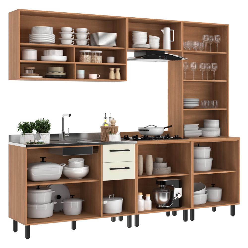 Cozinha Completa Modulada 5 Peças com Gabinete para Pia Havana Multimóveis CR20323 Rovere/Champanhe
