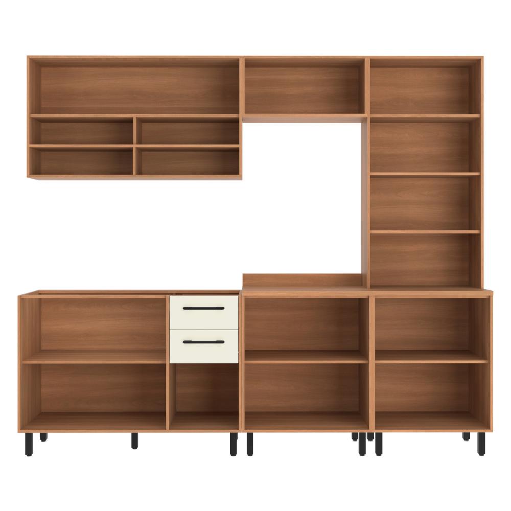 Cozinha Completa Modulada 5 Peças com Gabinete para Pia Havana Multimóveis CR20323 Rovere/Champanhe