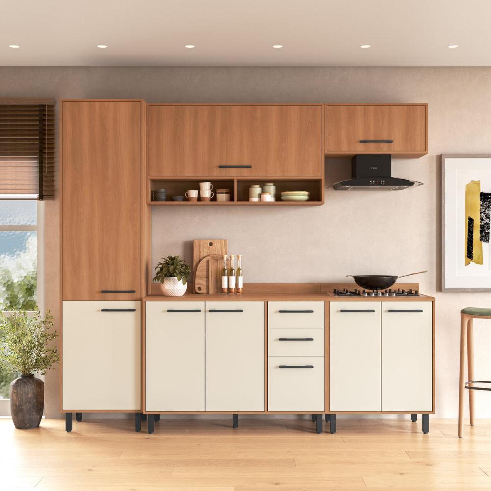 Cozinha Completa Modulada 5 Peças com Paneleiro Havana Multimóveis CR20335 Rovere/Champanhe