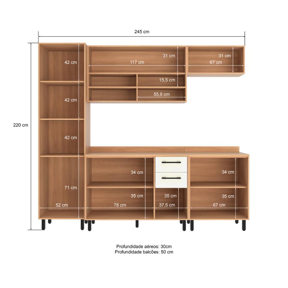 Cozinha Completa Modulada 5 Peças com Paneleiro Havana Multimóveis CR20335 Rovere/Champanhe