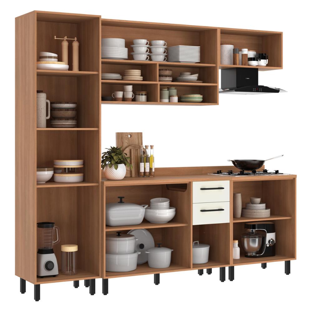 Cozinha Completa Modulada 5 Peças com Paneleiro Havana Multimóveis CR20335 Rovere/Champanhe