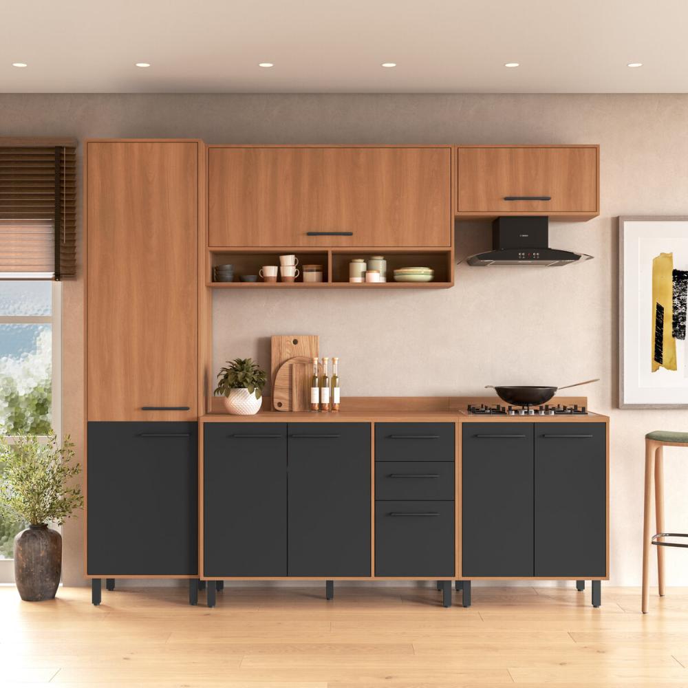 Cozinha Completa Modulada 5 Peças com Paneleiro Havana Multimóveis CR20335 Rovere/Grafite