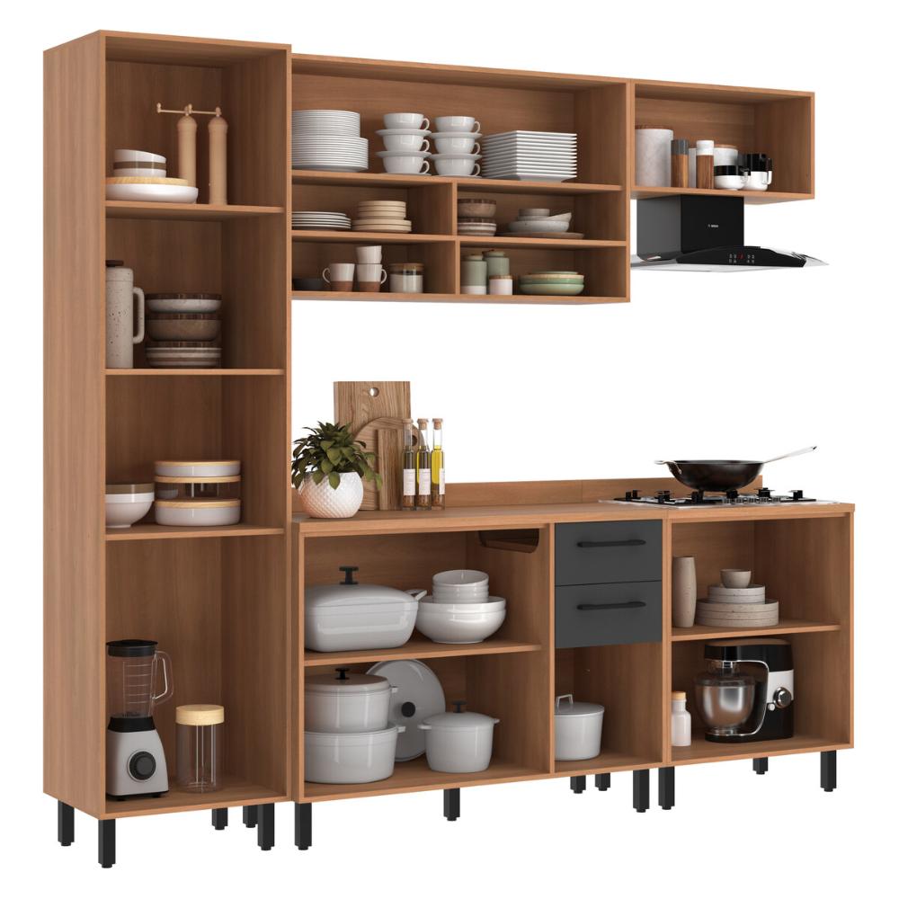 Cozinha Completa Modulada 5 Peças com Paneleiro Havana Multimóveis CR20335 Rovere/Grafite