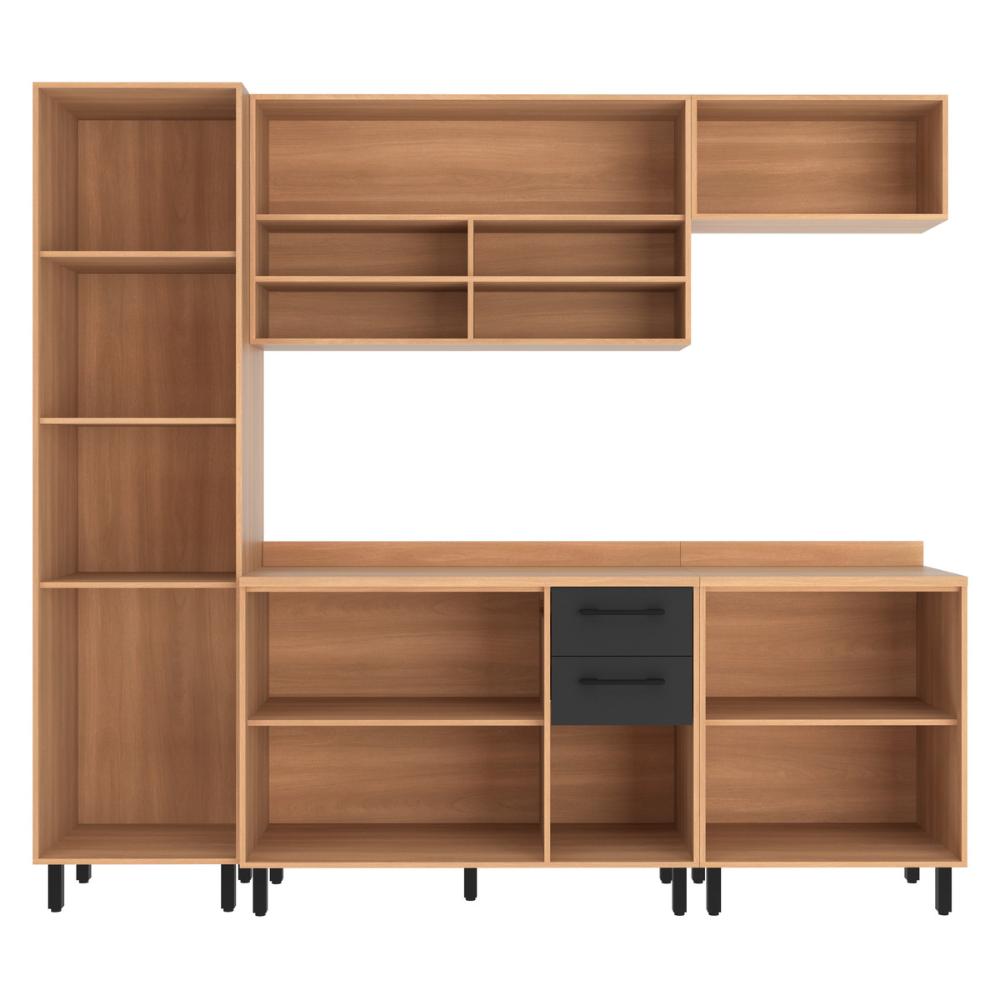 Cozinha Completa Modulada 5 Peças com Paneleiro Havana Multimóveis CR20335 Rovere/Grafite