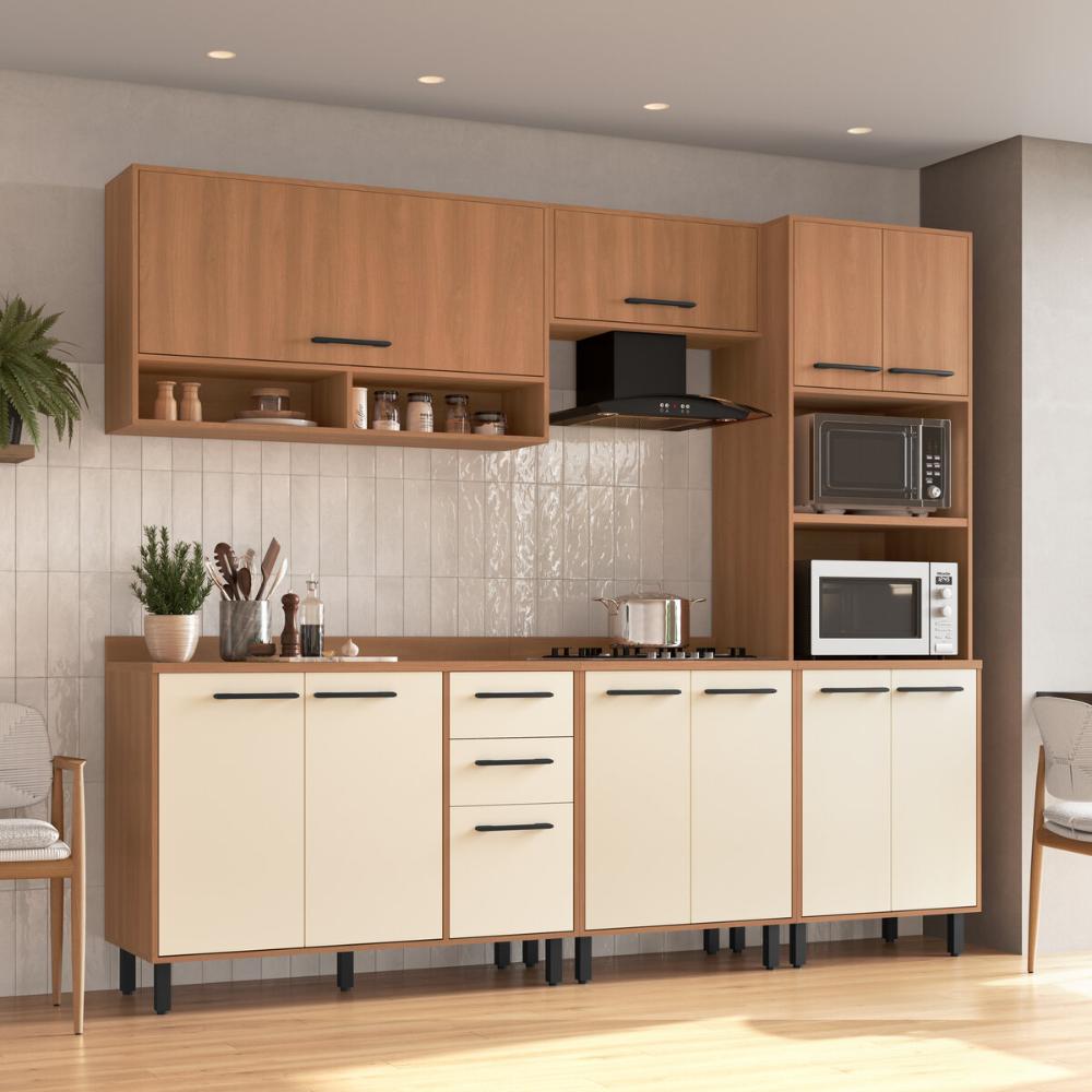 Cozinha Completa Modulada 5 Peças com Torre Quente Havana Multimóveis CR20333 Rovere/Champanhe