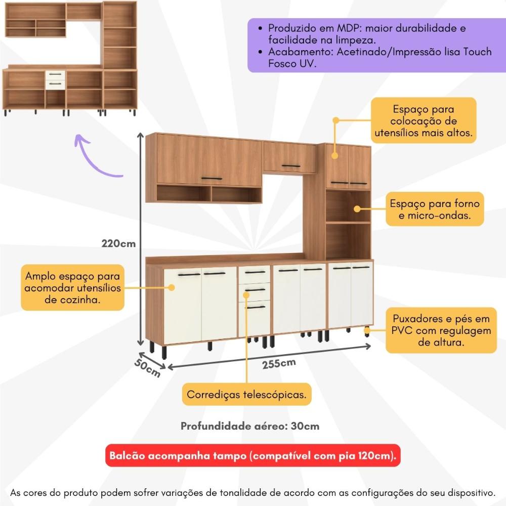 Cozinha Completa Modulada 5 Peças com Torre Quente Havana Multimóveis CR20333 Rovere/Champanhe