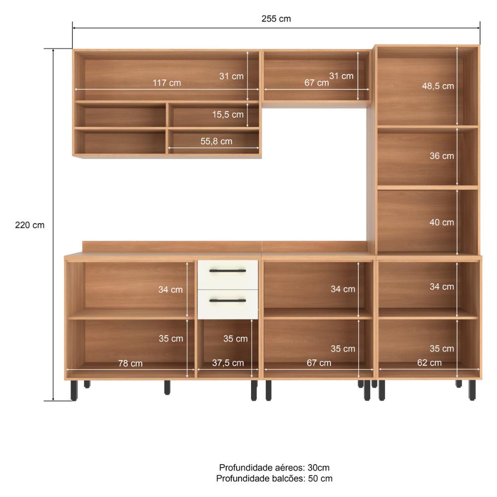 Cozinha Completa Modulada 5 Peças com Torre Quente Havana Multimóveis CR20333 Rovere/Champanhe