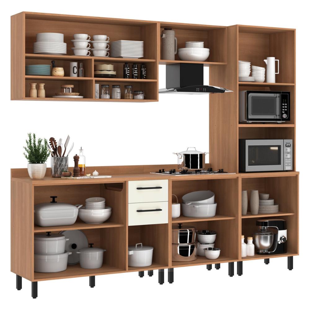 Cozinha Completa Modulada 5 Peças com Torre Quente Havana Multimóveis CR20333 Rovere/Champanhe